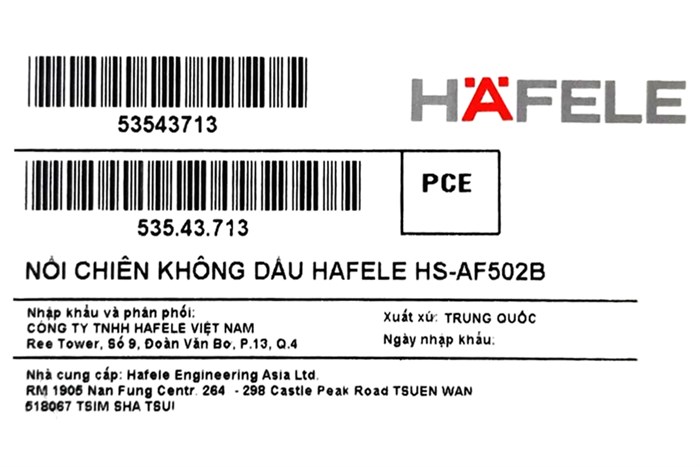 Nồi chiên không dầu Hafele 5.7 lít HS-AF502B (535.43.713) Màu Đen
