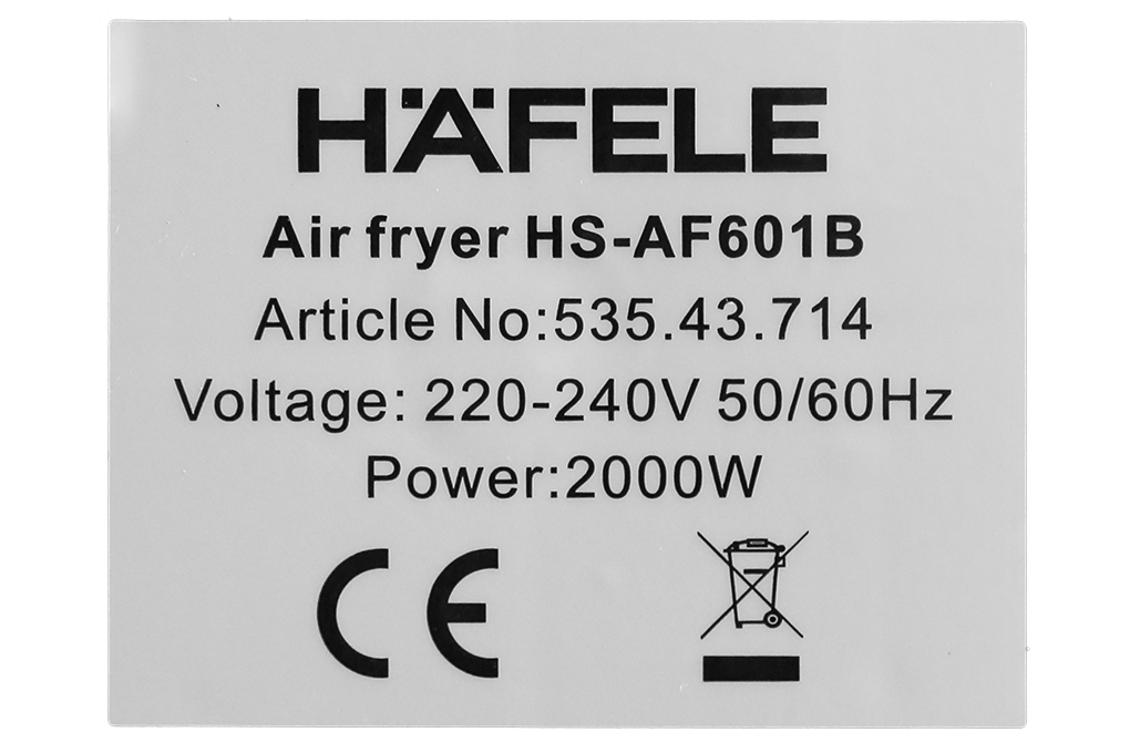 Nồi chiên không dầu Hafele 6.4 lít HS-AF601B (535.43.714) Màu Đen