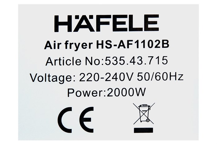 Lò chiên không dầu Hafele 11 lít HS-AF1102B (535.43.715) Màu Đen