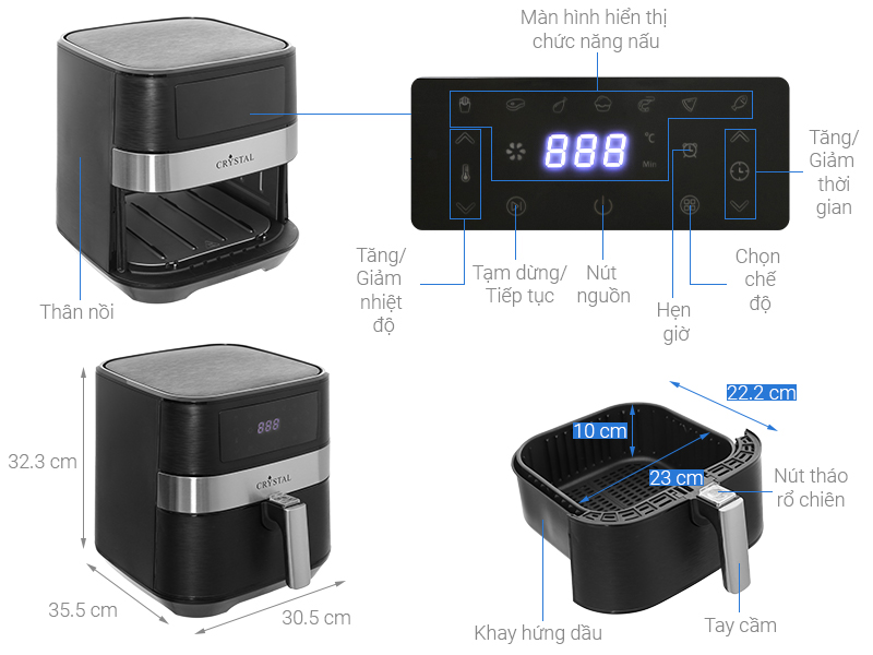 Nồi chiên không dầu Crystal TXG-S5T14 5 lít