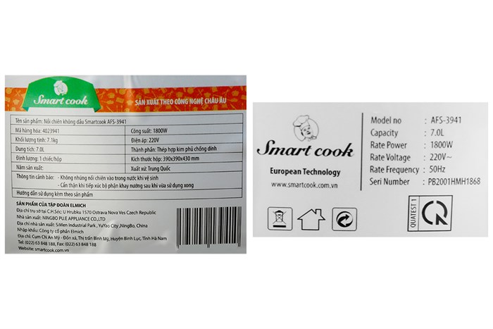 Nồi chiên không dầu Smartcook 7 lít AFS-3941 Màu Đen