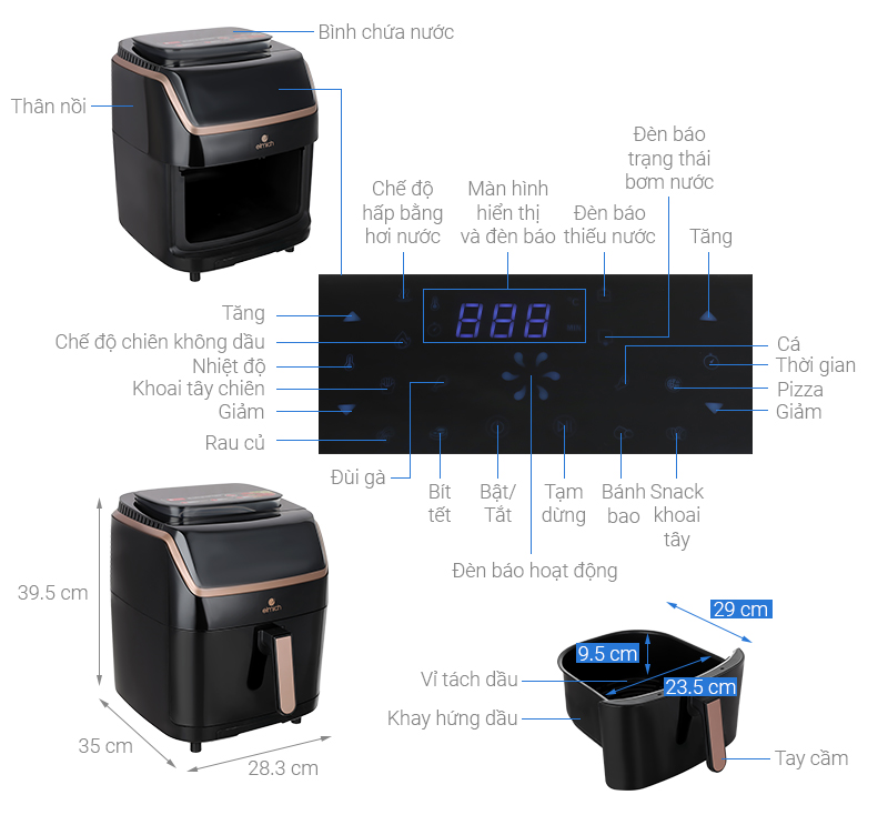 Nồi chiên không dầu hơi nước Elmich AFE-3945 7 lít