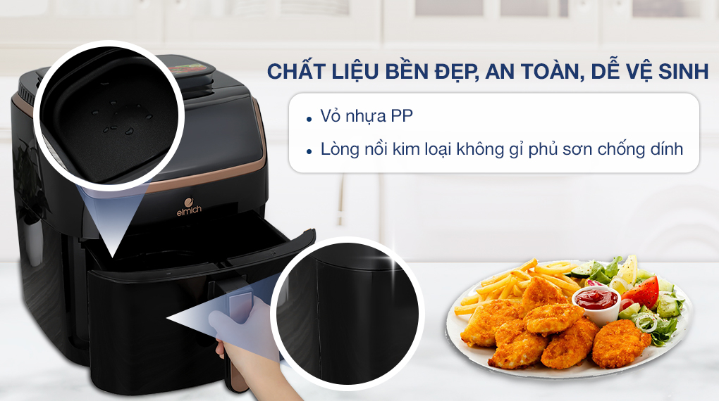 Nồi chiên không dầu hơi nước Elmich AFE-3945 7 lít - Thiết kế