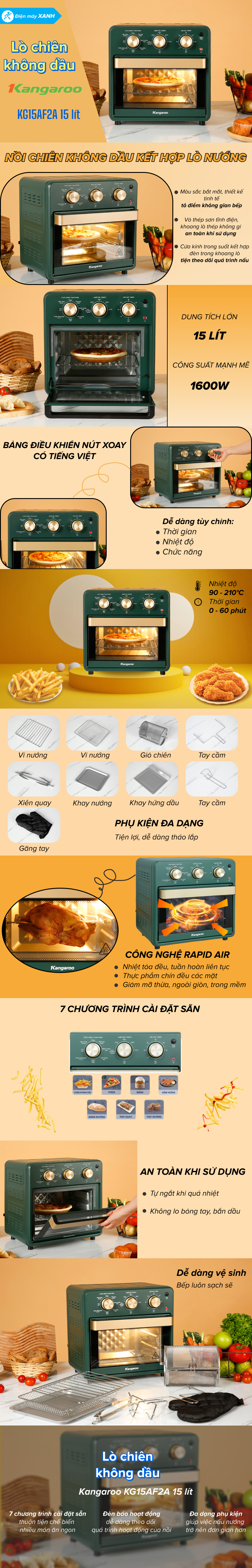 Lò chiên không dầu Kangaroo KG15AF2A 15 lít - Tổng quan