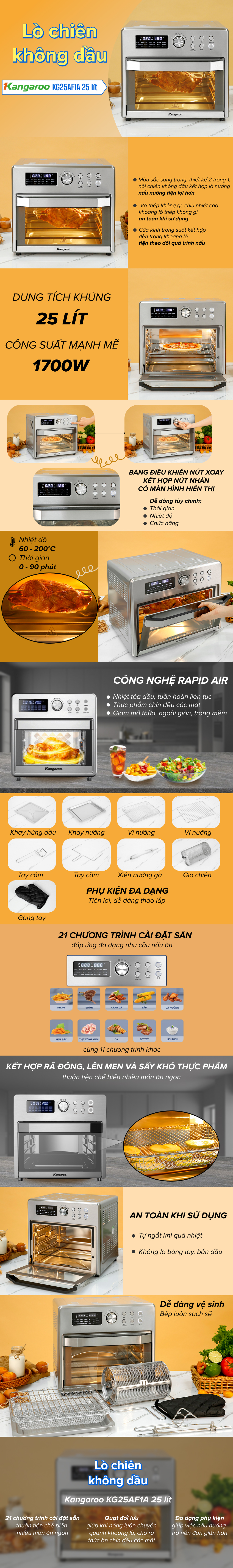 Lò chiên không dầu Kangaroo KG25AF1A 25 lít - Tổng quan