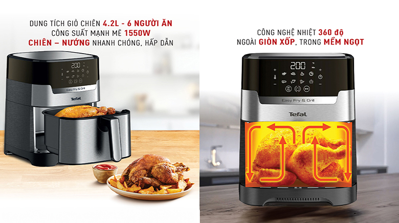 Nồi chiên không dầu Tefal EY505D15 4.2 lít - Dung tích, công suất