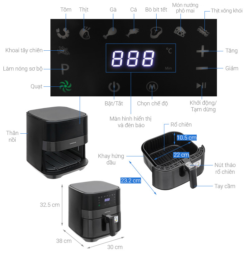 Nồi chiên không dầu Lock&Lock 5.5 lít EJF284BLK