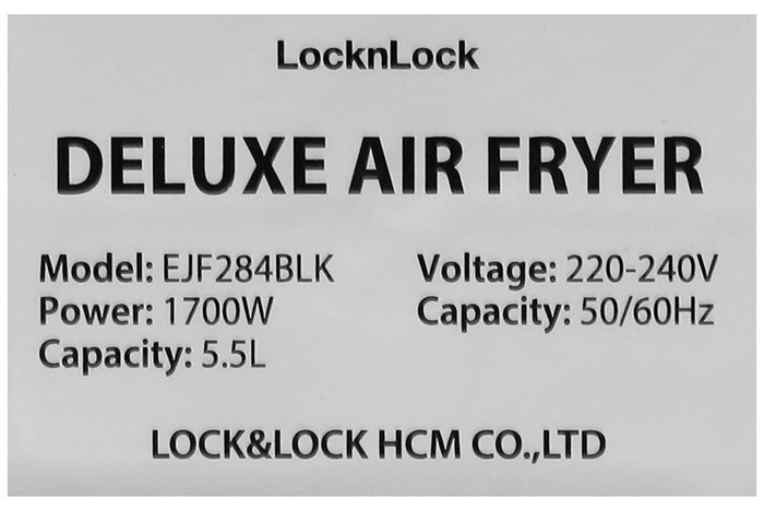 Nồi chiên không dầu Lock&Lock 5.5 lít EJF284BLK Màu Đen