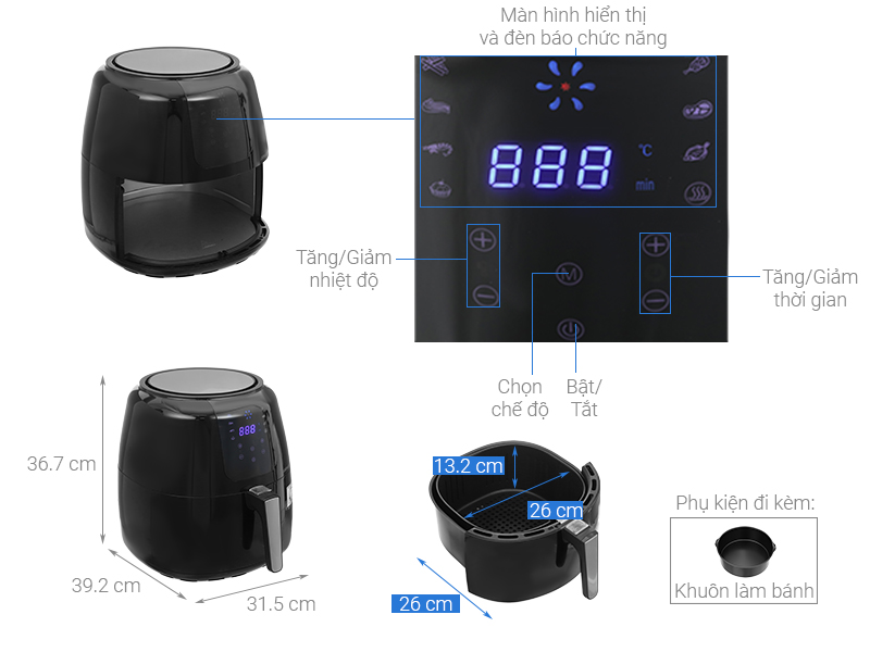 Nồi chiên không dầu Lock&Lock EJF296BLK 7.2 lít