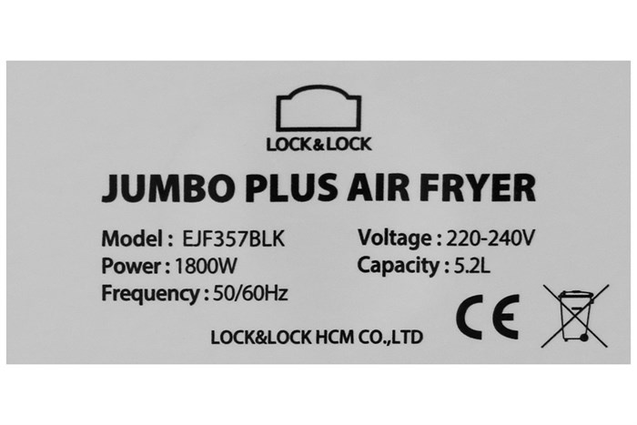 Nồi chiên không dầu Lock&Lock 5.2 lít EJF357BLK Màu Đen