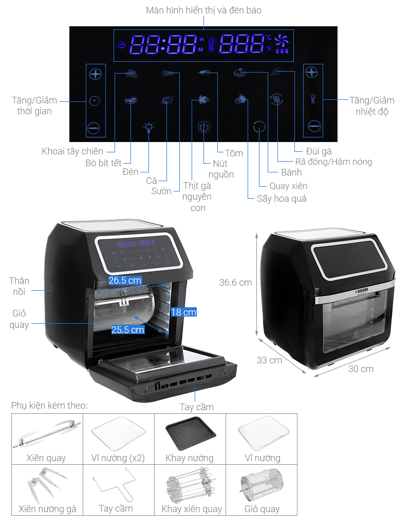 Lò chiên không dầu Hakawa HK-AF12L 12 lít