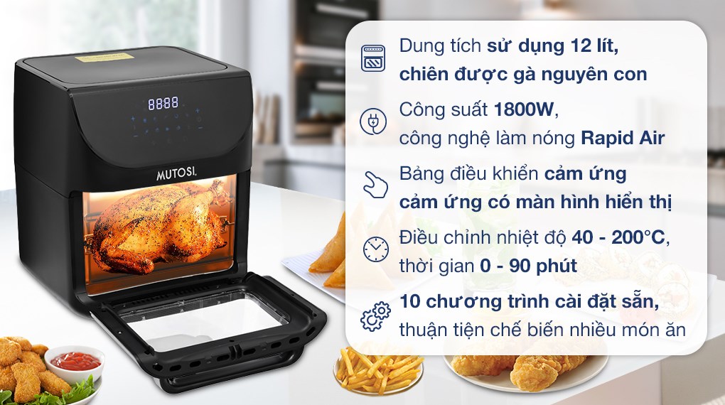 Lò chiên không dầu Mutosi MF-T891 12 lít hover