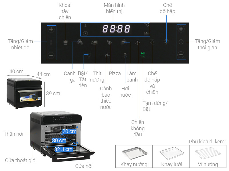 Lò chiên không dầu hơi nước BlueStone AFB-5895 24 lít