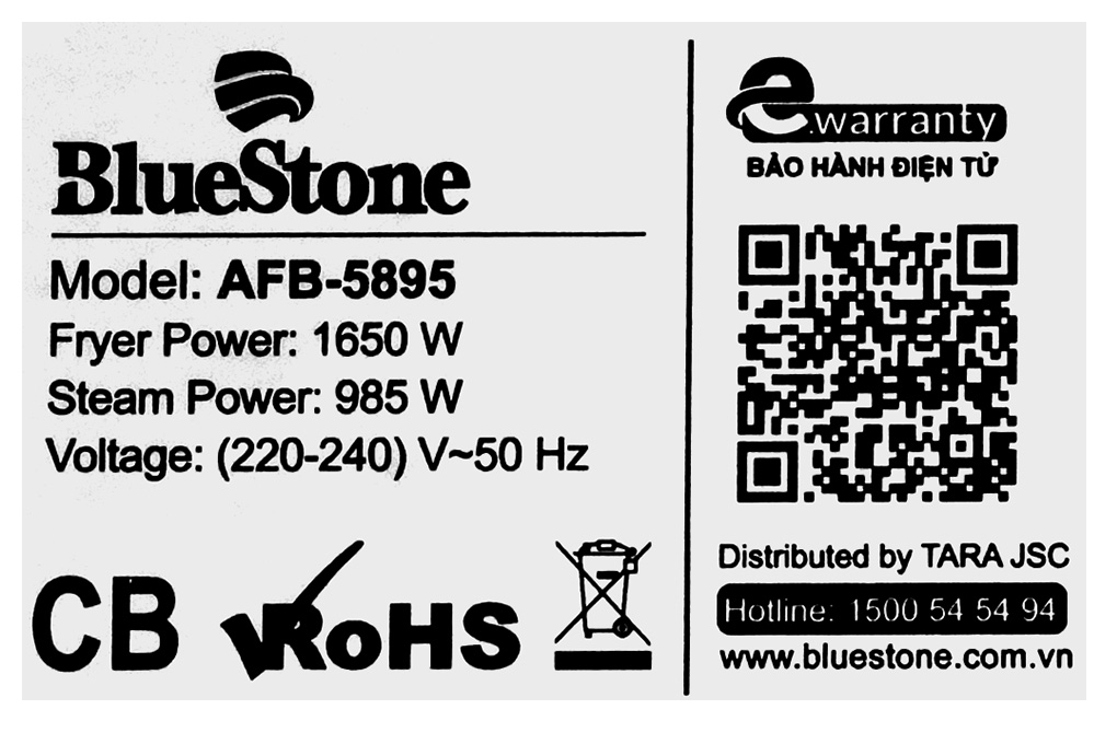 Lò chiên không dầu hơi nước BlueStone 24 lít AFB-5895 Màu Đen