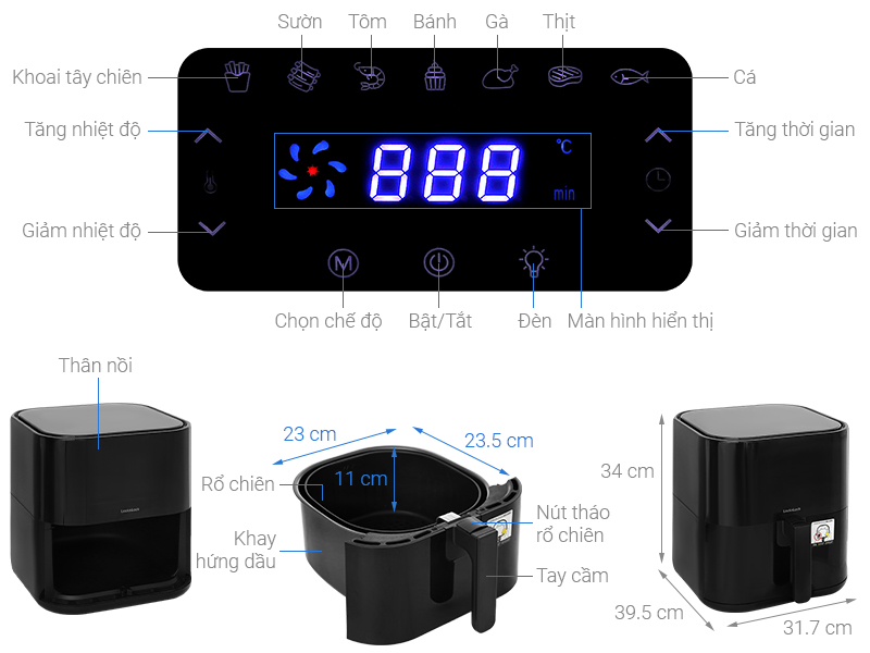 Nồi chiên không dầu Lock&Lock 5.5 lít EJF996BLK