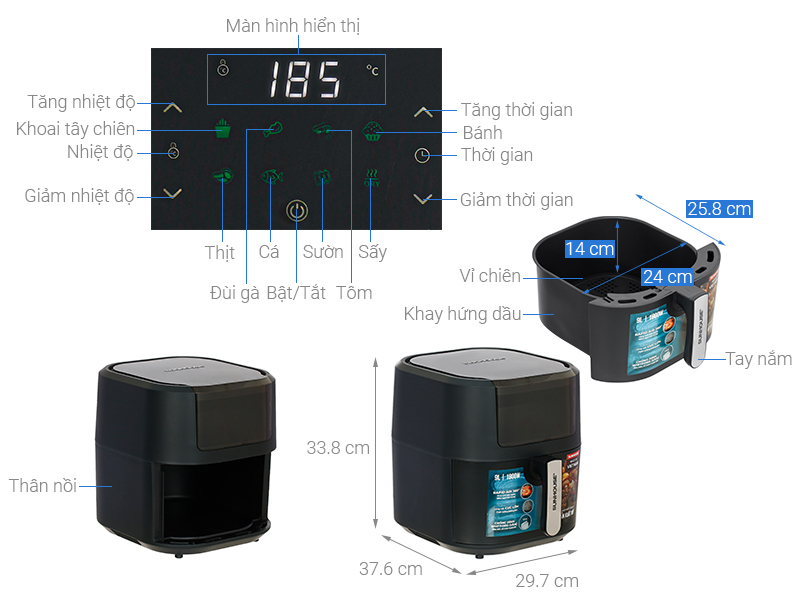 Nồi chiên không dầu Sunhouse SHD4089 9 lít