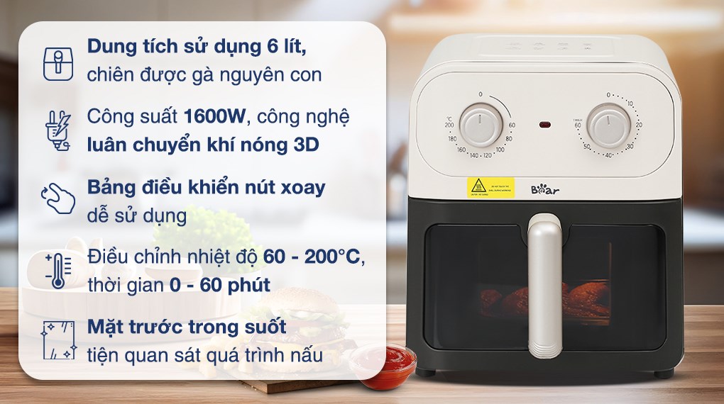 Nồi chiên không dầu Bear 6 lít BAF-P63W1
