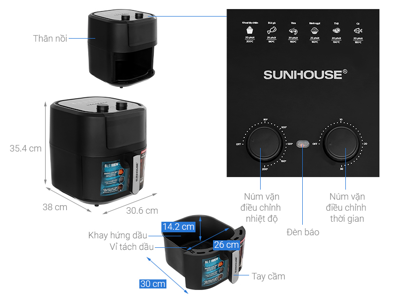 Nồi chiên không dầu Sunhouse SHD4037 9 lít