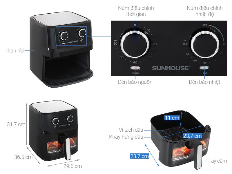 Nồi chiên không dầu Sunhouse SHD4030 6.5 lít