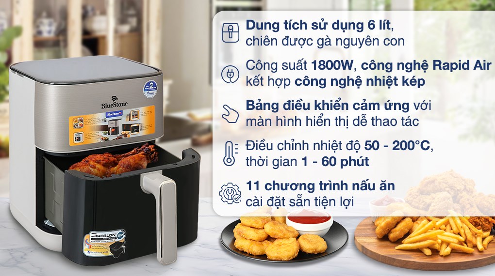 Nồi chiên không dầu BlueStone 6 lít AFB-5867