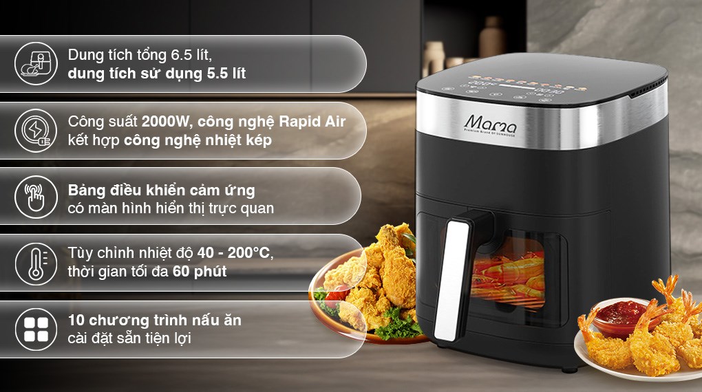 Nồi chiên không dầu Sunhouse Mama 6.5 lít SHD4092
