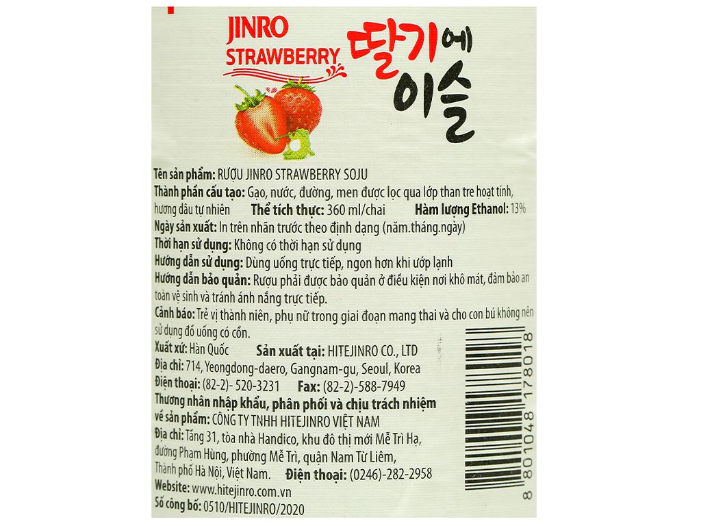 Rượu soju Jinro vị dâu 13% chai 360ml 4