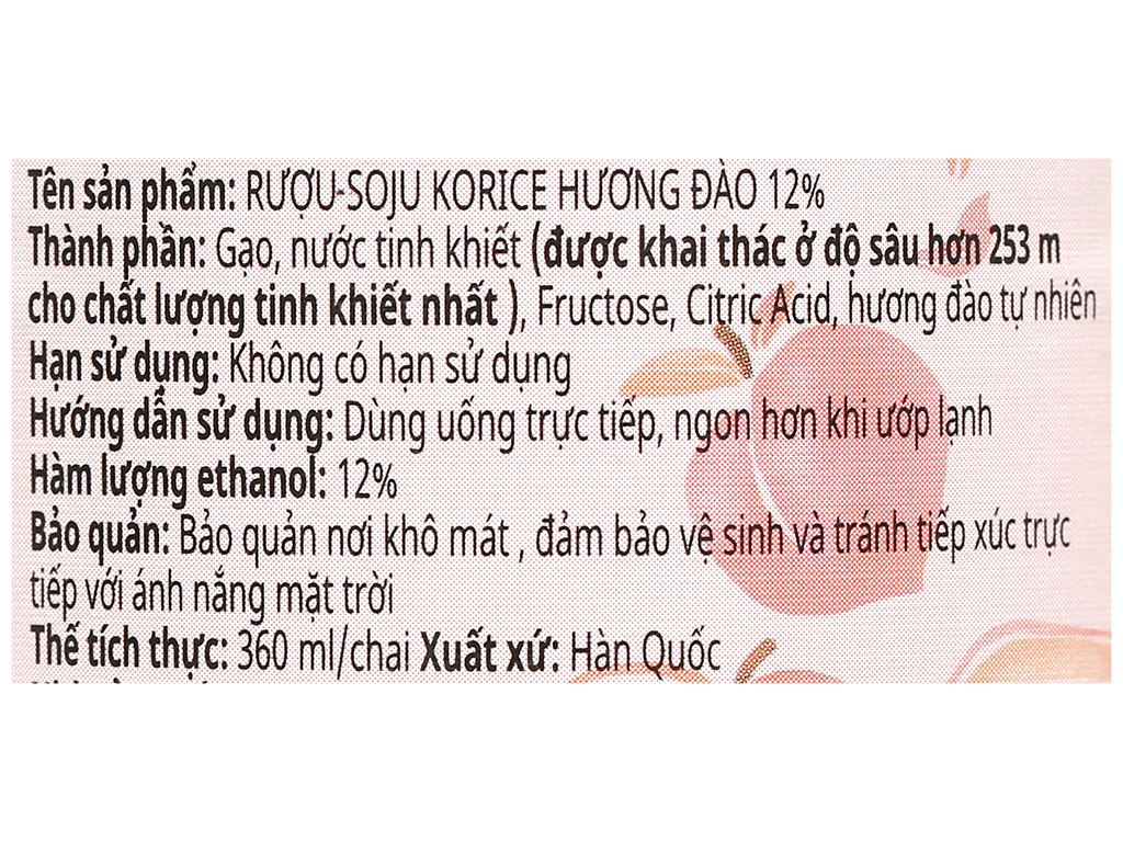 Rượu soju Korice vị đào 12% chai 360ml 4