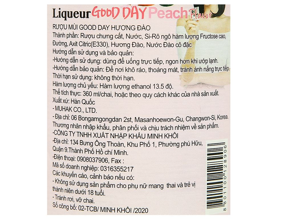 Rượu soju Good Day vị đào 13.5% chai 360ml 5