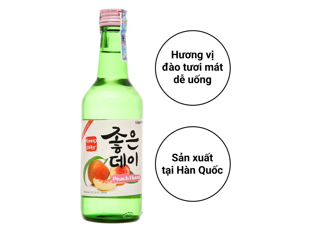 Rượu soju Good Day vị đào 13.5% chai 360ml 2