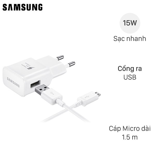 Bộ adapter sạc 15W kèm cáp Micro Samsung TA20HW