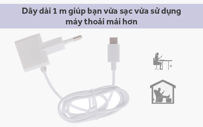 Sạc dây Type-C 1A 1 m Xmobile DS199-WB Trắng - Kiểu dáng đơn giản, dây dài 1 m