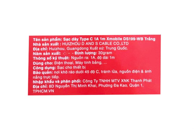 Adapter sạc dây Type-C 1 m 5W Xmobile DS199-WB Trắng Màu Trắng