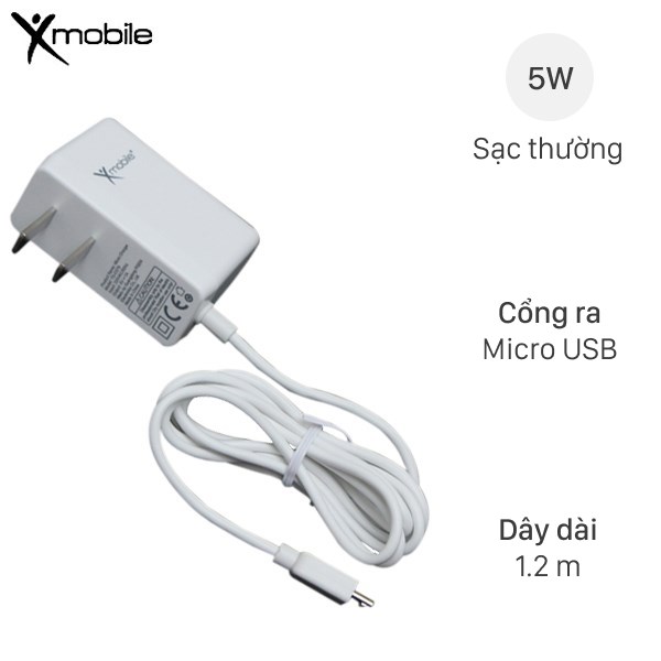 Adapter Sạc Dây Micro 1.2M 5W Xmobile Ts - C079S Trắng