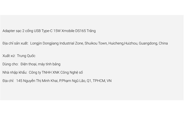 Adapter sạc 2 cổng USB Type-C 15W Xmobile DS165 Trắng Màu Trắng