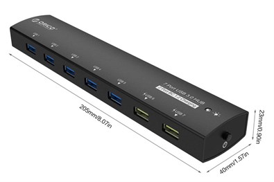 Bộ chia USB Hub 7 cổng USB 3.0 ORICO AS7C2-BK 2 cổng sạc Đen