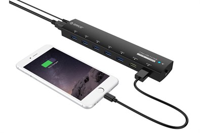 Bộ chia USB Hub 7 cổng USB 3.0 ORICO AS7C2-BK 2 cổng sạc Đen