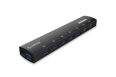 Bộ chia USB Hub 7 cổng USB 3.0 ORICO AS7C2-BK 2 cổng sạc Đen