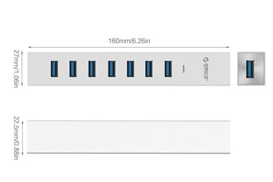 Bộ chia USB Hub 7 cổng USB 3.0 ORICO ASH7-U3-SV Bạc