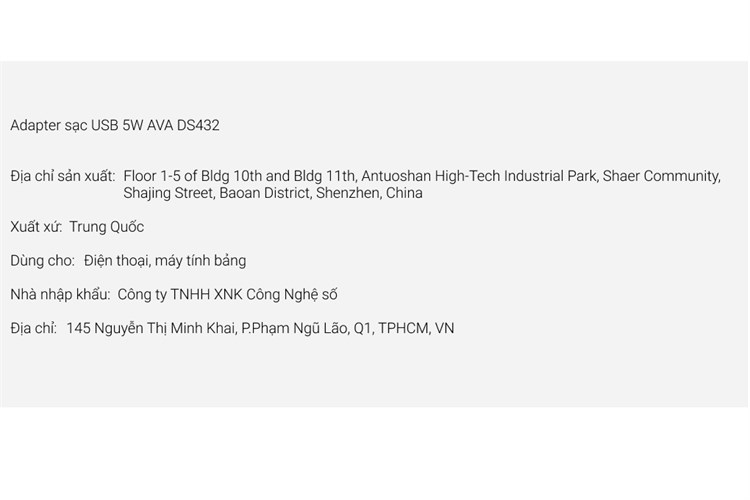 Adapter sạc USB 5W AVA DS432 Màu Trắng