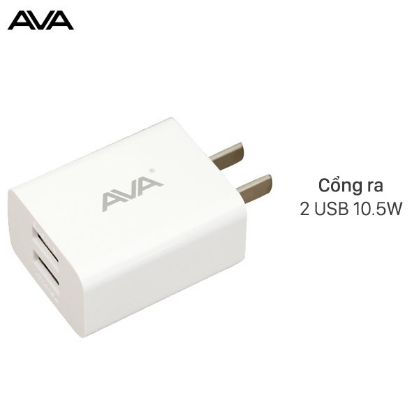 Adapter sạc USB 10.5W Dual AVA U215 Trắng