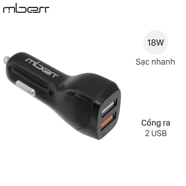 Sạc xe hơi 2 cổng USB Qualcomm 18W Mbest DC33N00