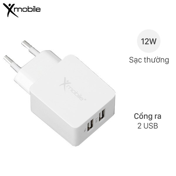 Adapter sạc 2 cổng USB 12W Xmobile DS476