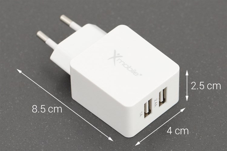 Adapter sạc 2 cổng USB 12W Xmobile DS476 Màu Trắng