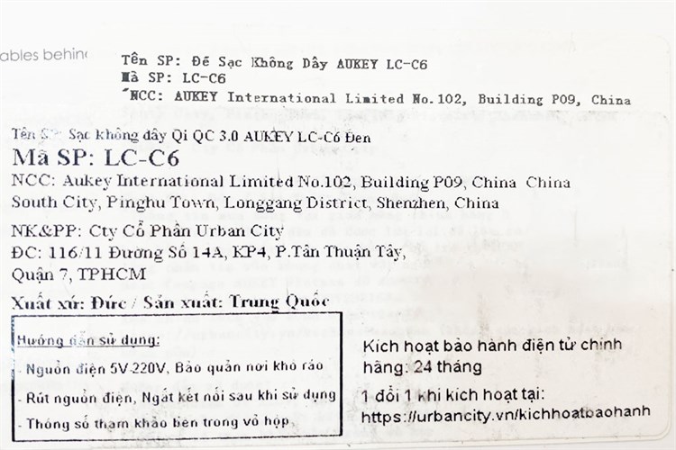 Đế sạc không dây Qi QC 3.0 10W AUKEY LC-C6 Màu Đen