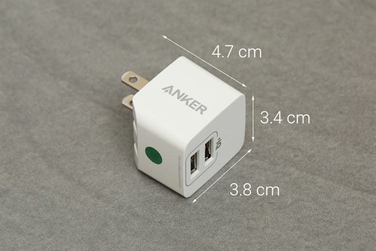Adapter sạc USB 12W Dual Anker PowerPort Mini - A2620 Màu Trắng