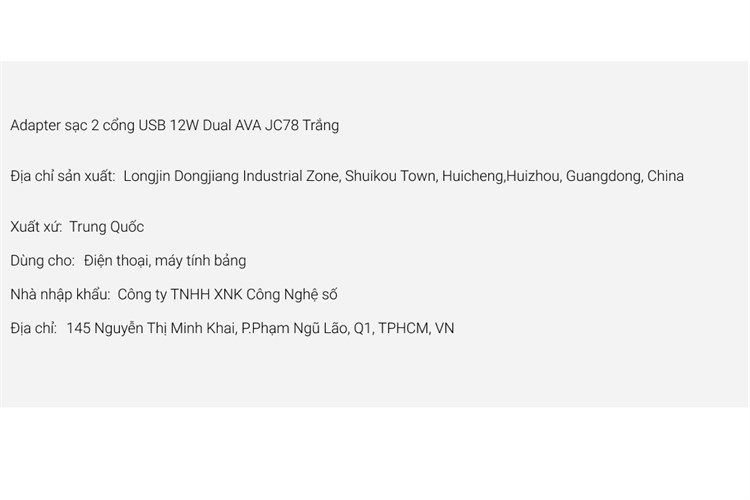 Adapter sạc 2 cổng USB 12W Dual AVA JC78 Màu Trắng