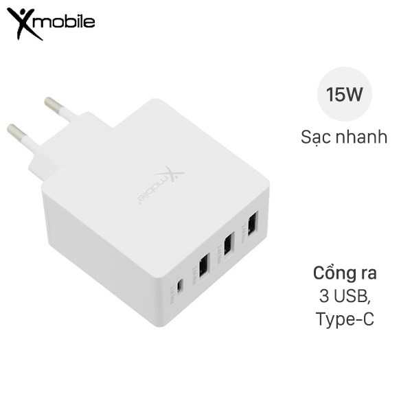 Adapter sạc 4 cổng USB Type C 15W Xmobile DS931-WB Trắng