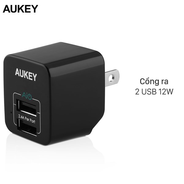 Adapter sạc 2 cổng USB 12W Aukey PA-U32 Đen