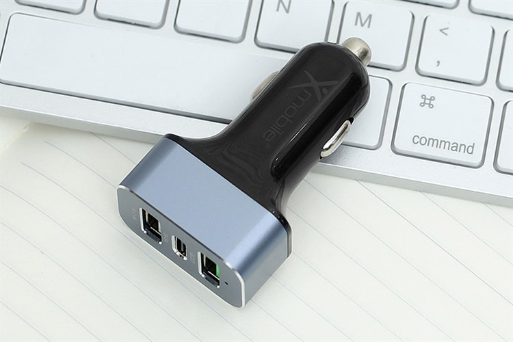 Sạc xe hơi 3 cổng Type C QC 3.0 18W Xmobile SN-155 Màu Đen - Xám