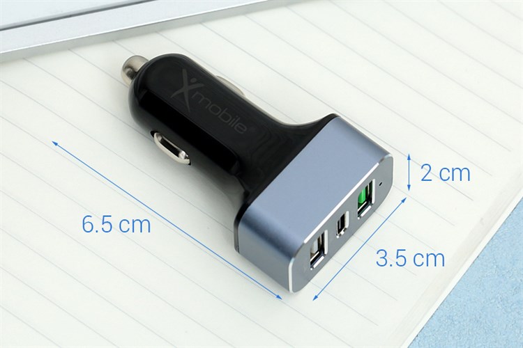 Sạc xe hơi 3 cổng Type C QC 3.0 18W Xmobile SN-155 Màu Đen - Xám